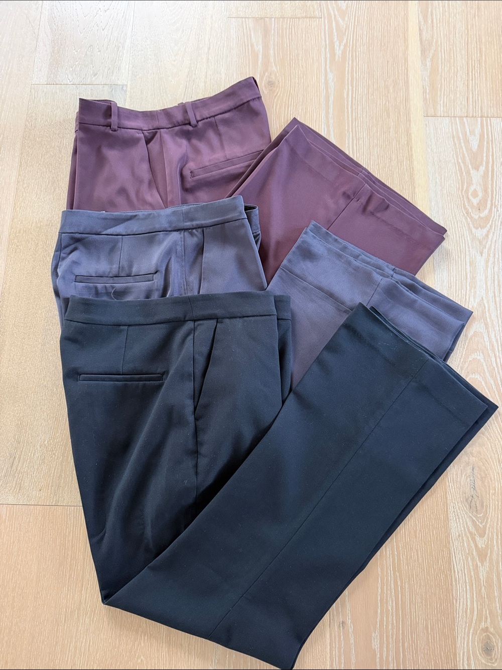 H&M Women’s Work Dress Pants Set of 3 - Burgundy, Shiny Satin Grey & Black